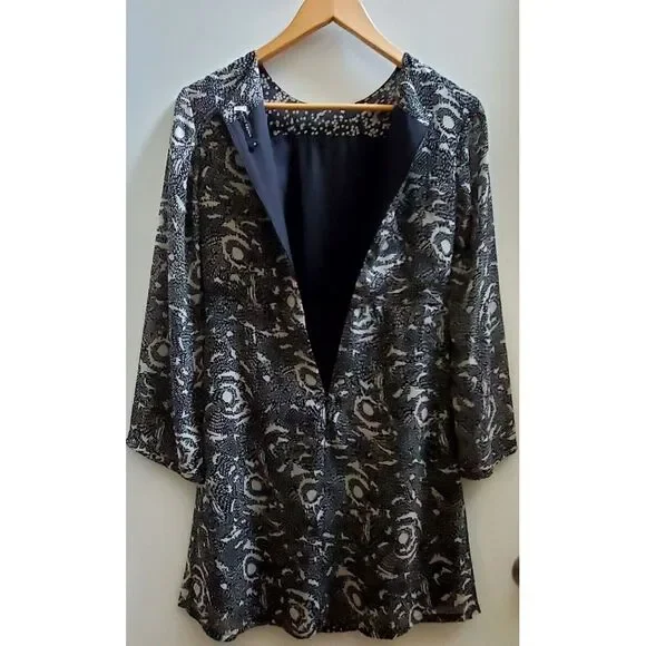 Walter Baker Dress 0 Black/Tan Print Soft Pleats Ruffled Lined Bodice Sheer Arms - Picture 4 of 8